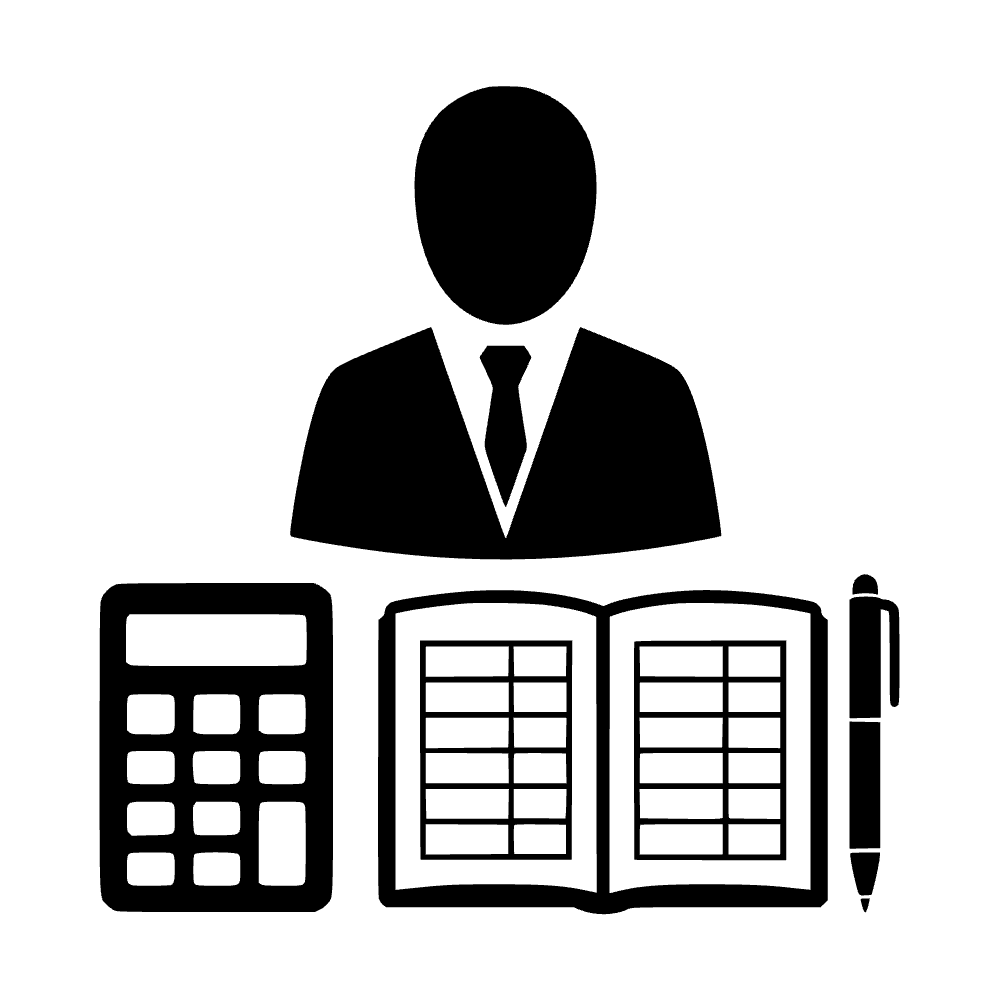 Contador con calculadora y libro de cuentas — archivo SVG