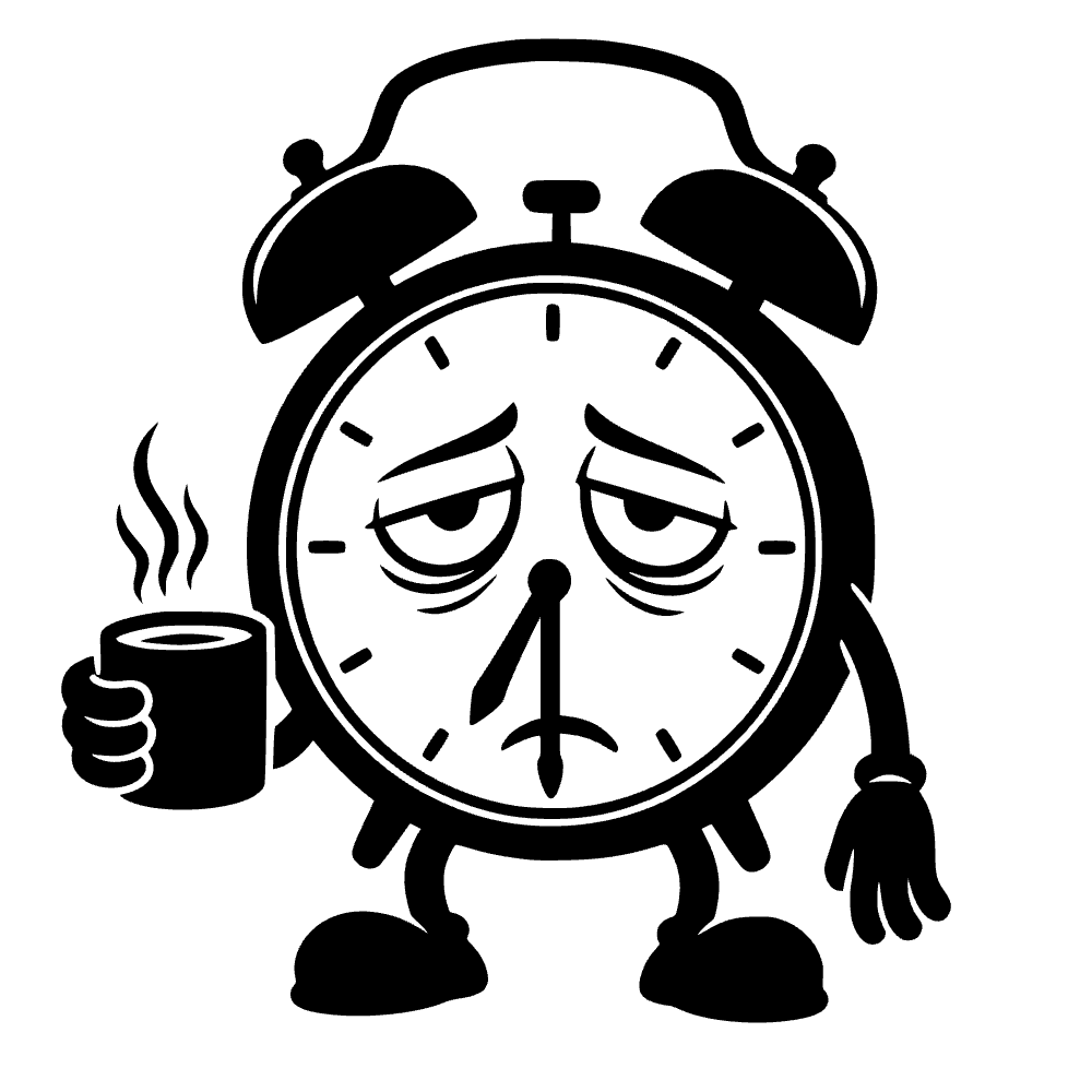 Reloj despertador sosteniendo taza — archivo SVG