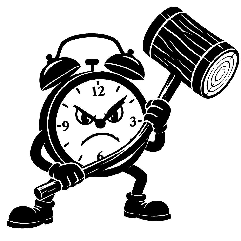 Reloj despertador sosteniendo un martillo — archivo SVG
