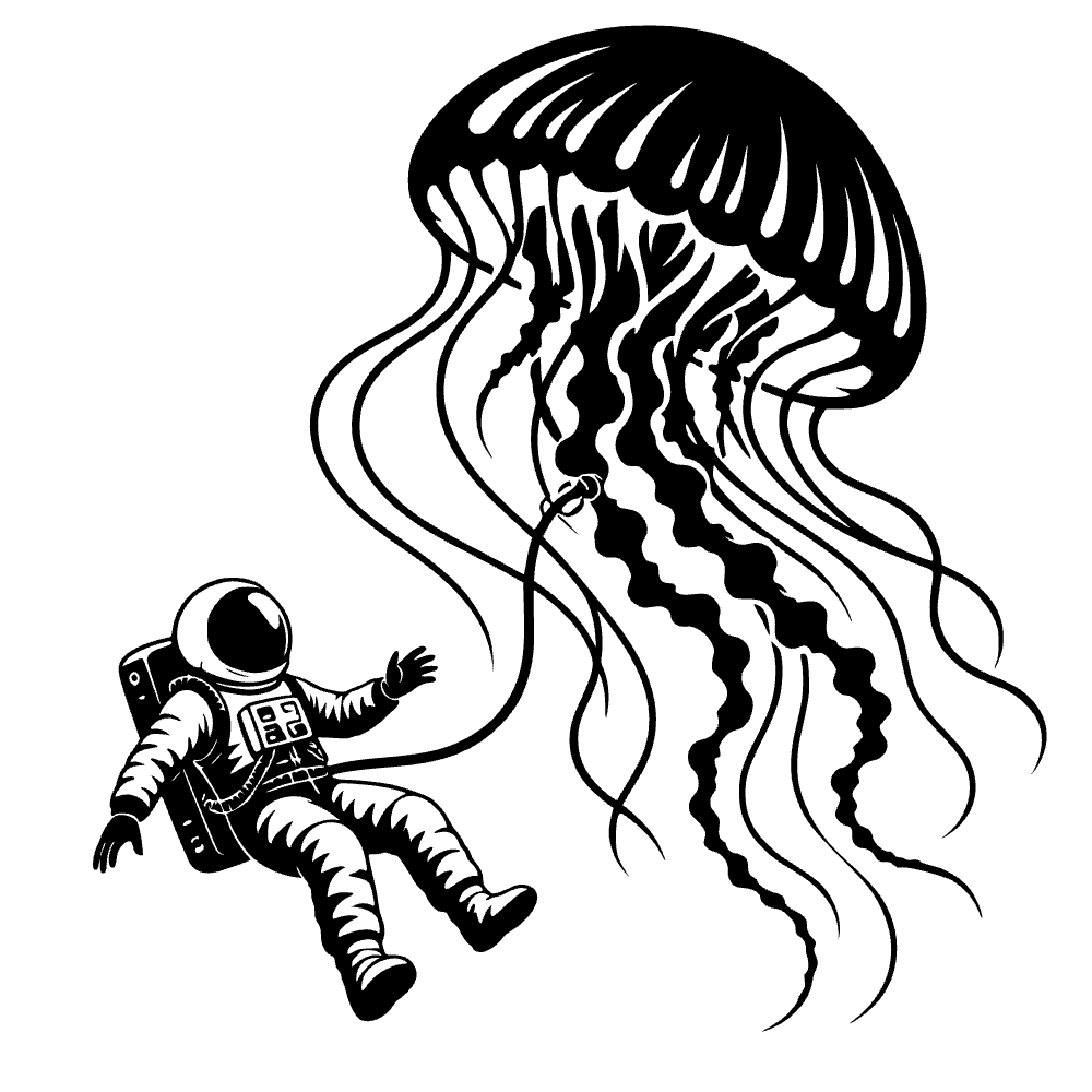 Astronauta flotando con medusa — archivo SVG