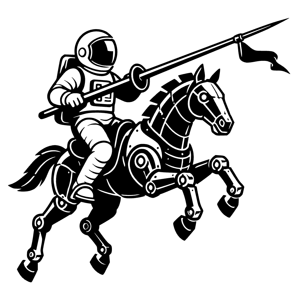 Astronauta en justa con caballo robótico — archivo SVG