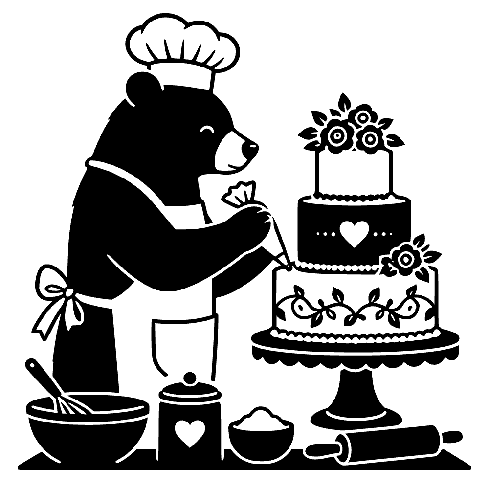 Bear Baking Wedding Cake SVG cut file preview