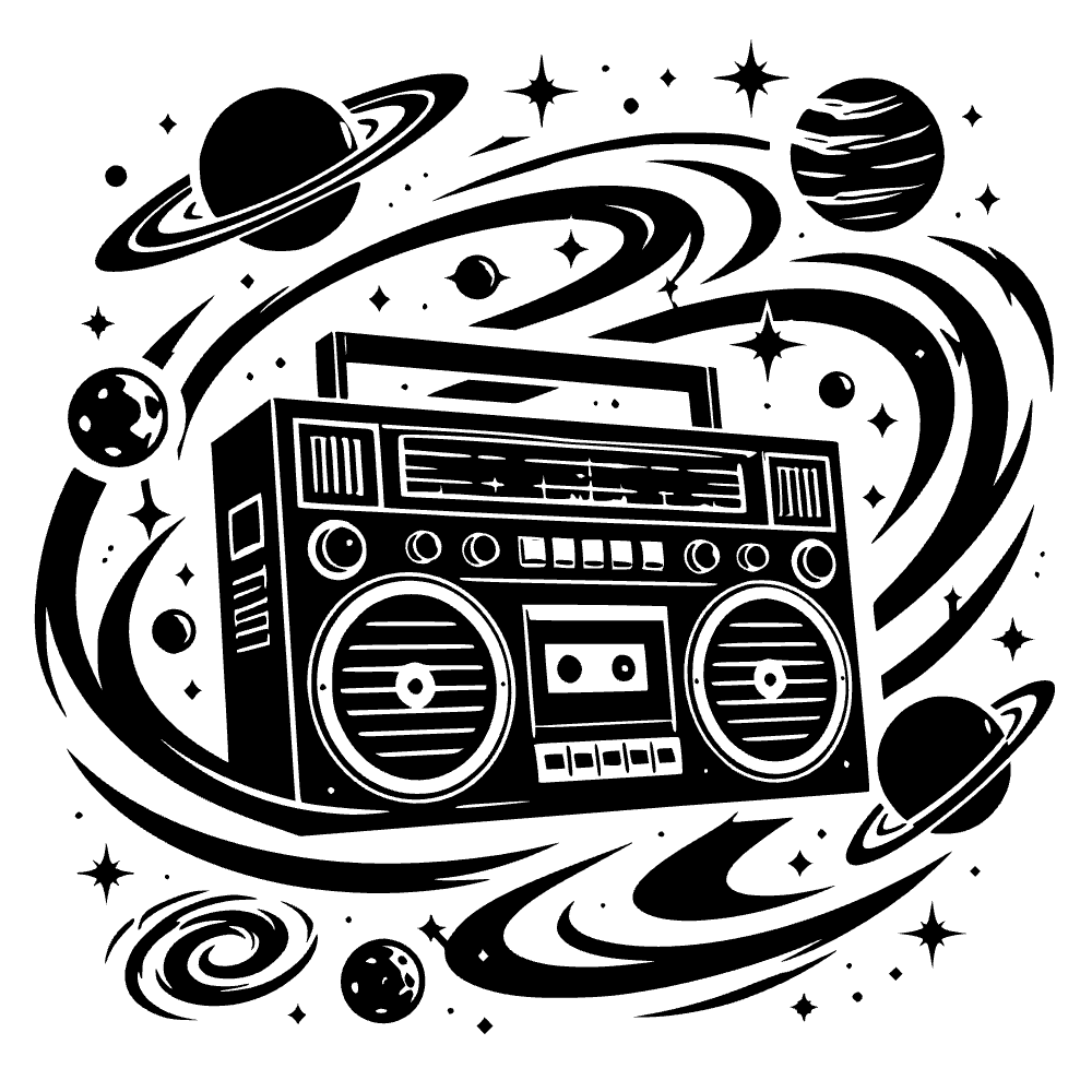 Boombox Surrounded By Swirling Icon SVG SVG cut file preview