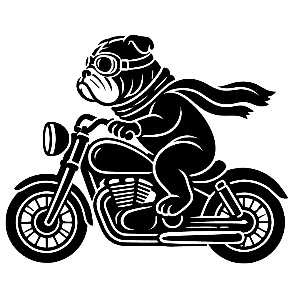 Bulldog montando una motocicleta — archivo SVG
