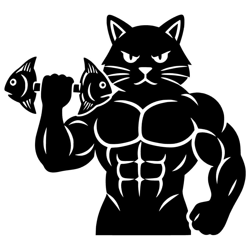 Gato levantando pez con mancuerna — archivo SVG