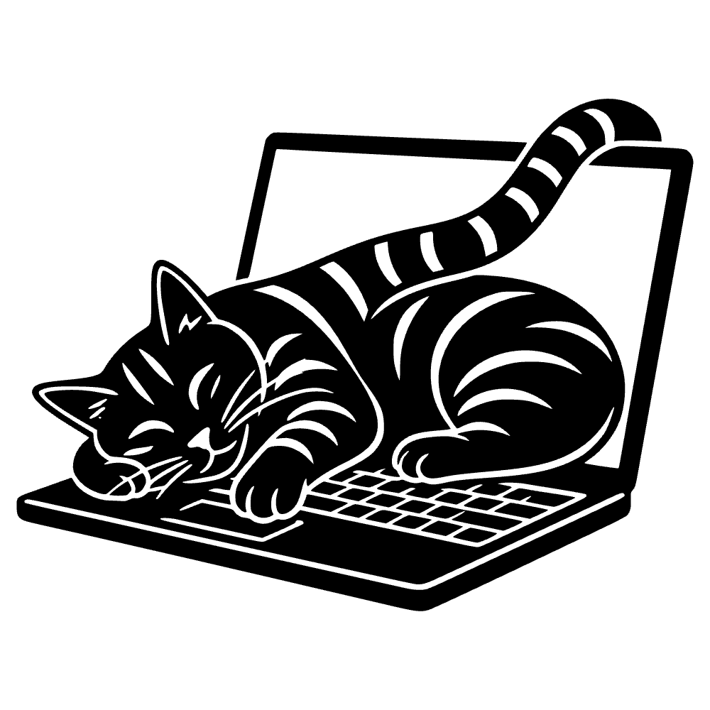 Gato durmiendo sobre laptop — archivo SVG