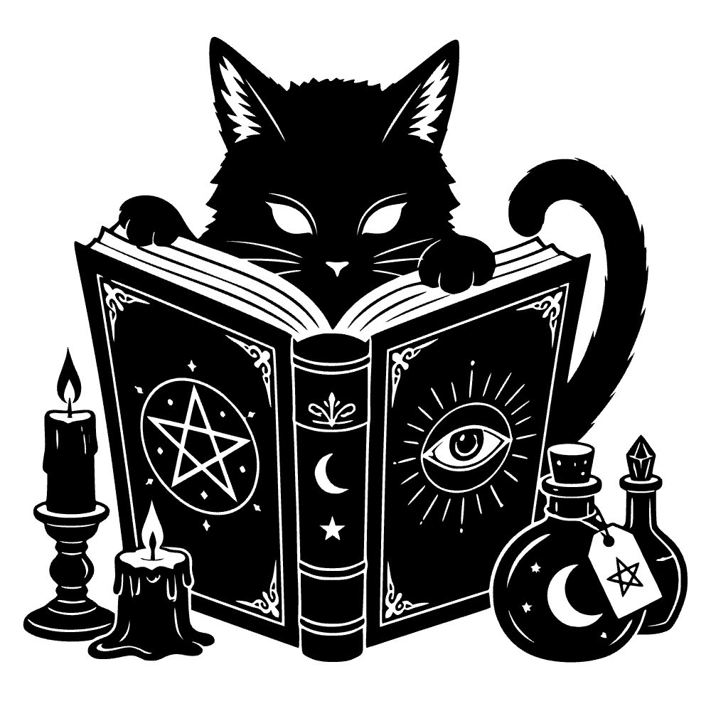 Gato leyendo un libro de hechizos — archivo SVG