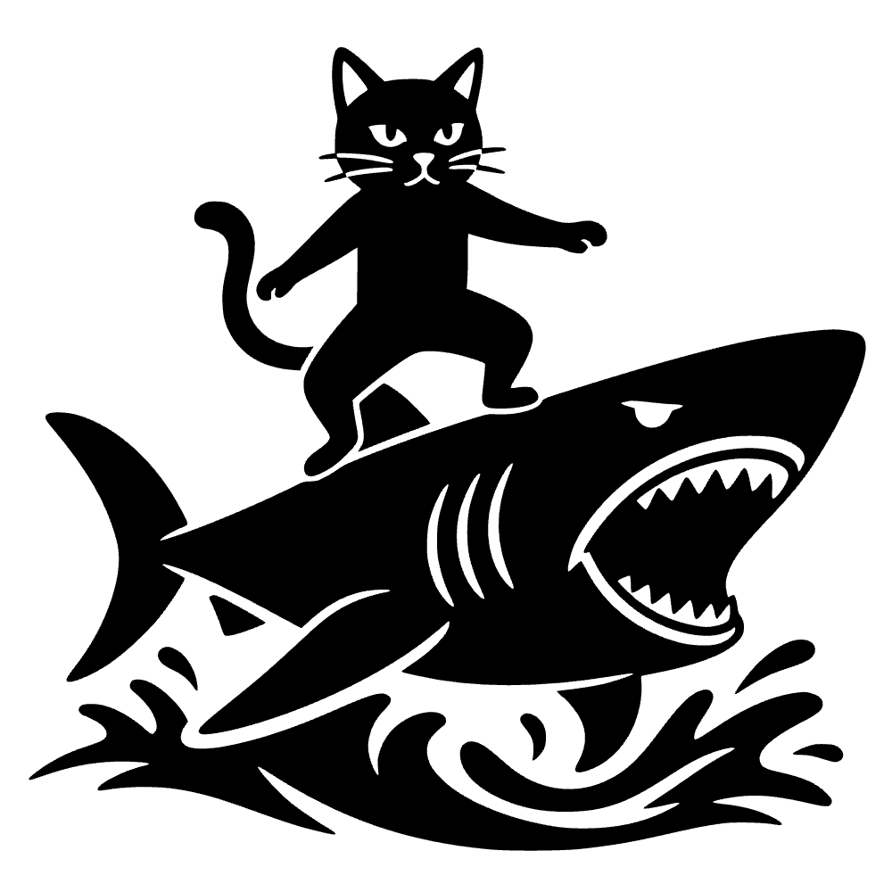 Gato montando un tiburón — archivo SVG