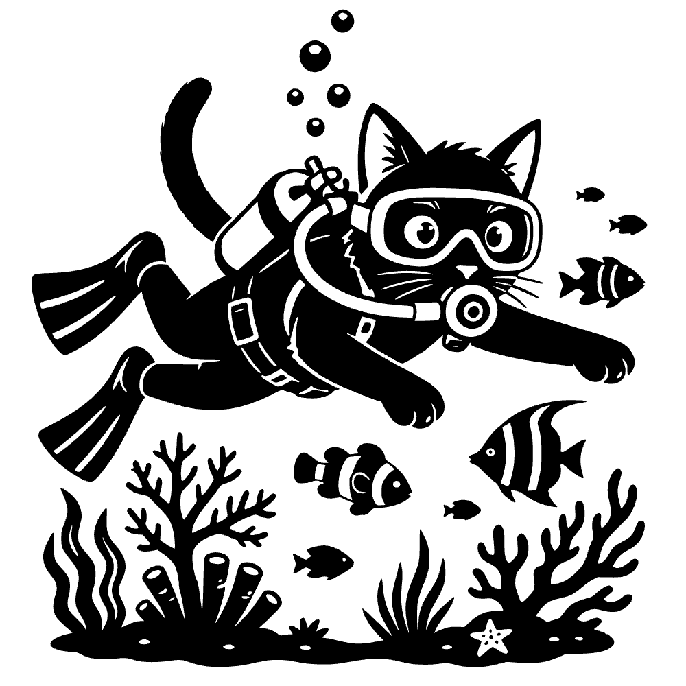 Cat Wearing Scuba Gear SVG cut file preview