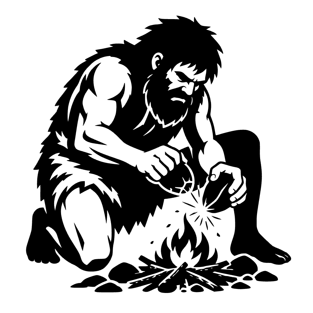 Hombre de las cavernas descubriendo el fuego — archivo SVG