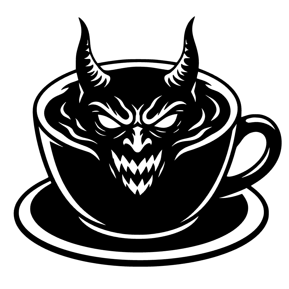 Cara demoníaca en taza de café — archivo SVG