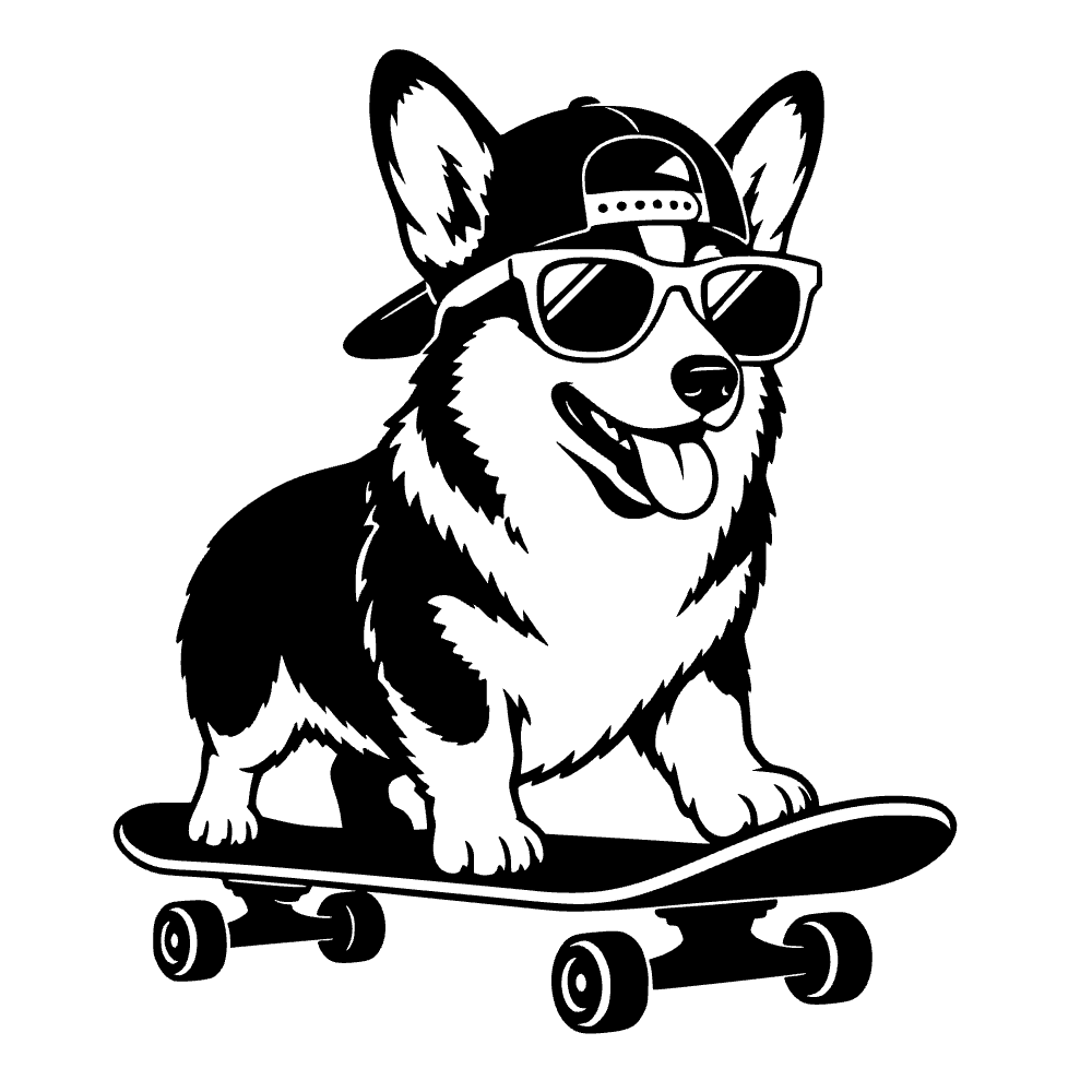 Perro corgi en patineta — archivo SVG