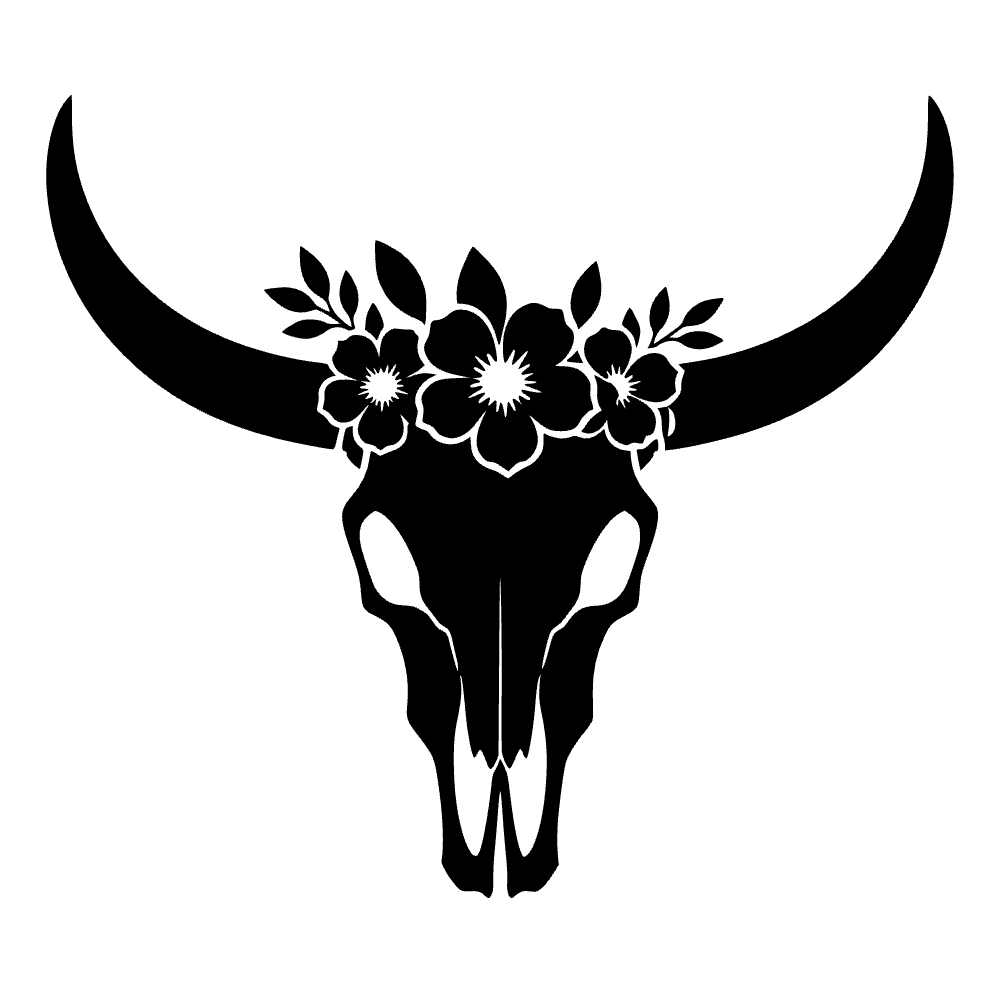 Cow Skull Flowers Silhouette SVG cut file preview