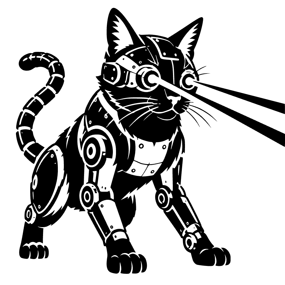Gato cyborg disparando láser — vista previa del archivo SVG