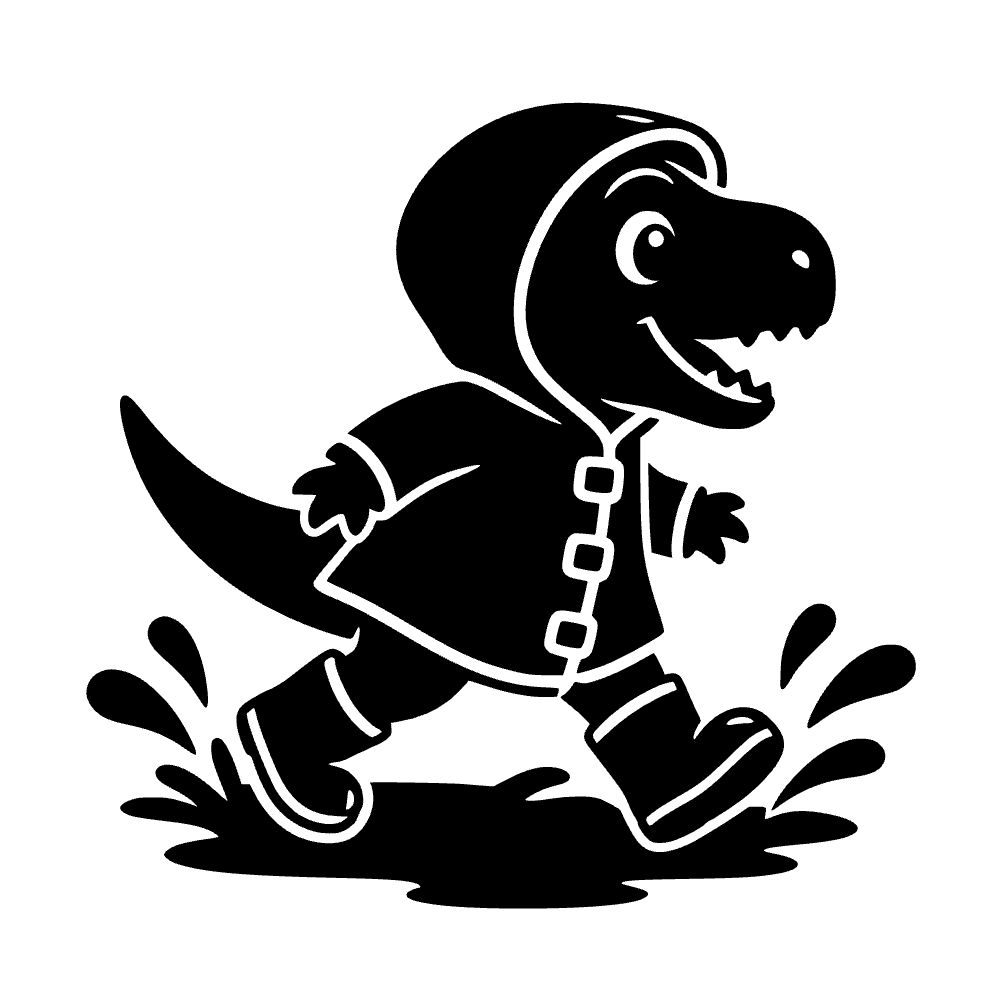 Dinosaurio con impermeable en charco — archivo SVG