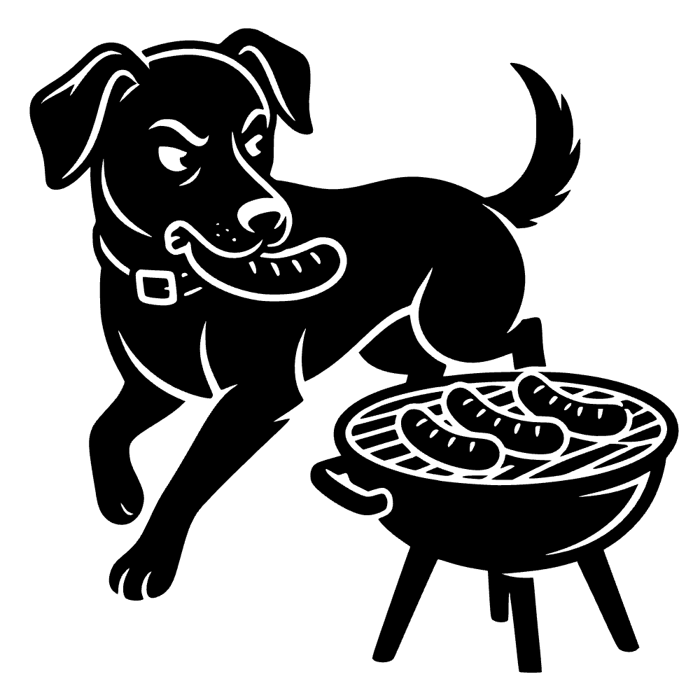 Perro robando salchicha de parrilla — archivo SVG