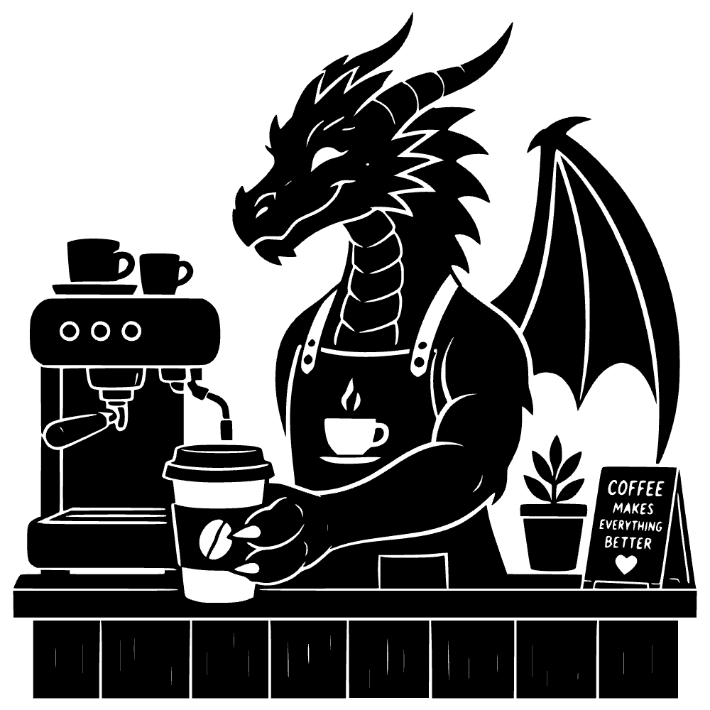 Dragon Serving Coffee SVG cut file preview