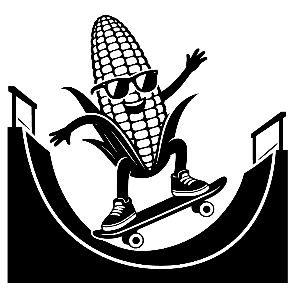Mazorca de maíz montando patineta — archivo SVG