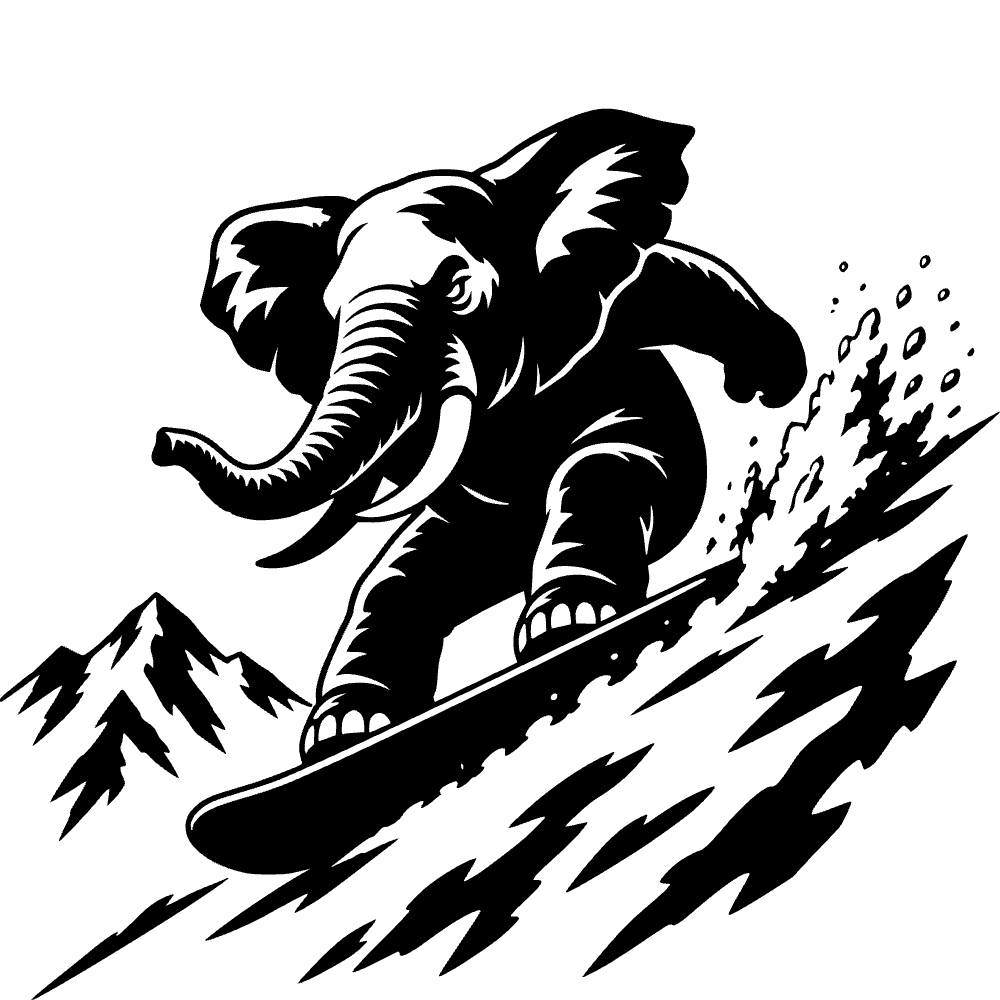 Elefante haciendo snowboard agresivamente — archivo SVG