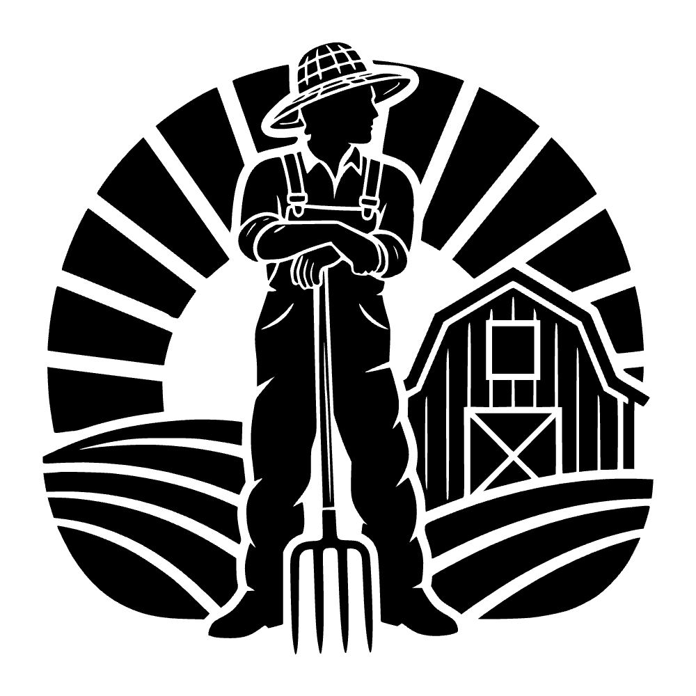 Campesino con horquilla al amanecer — vista previa del archivo SVG