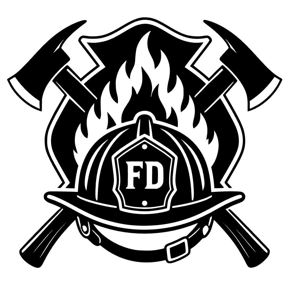 Casco de bombero con hachas cruzadas — archivo SVG