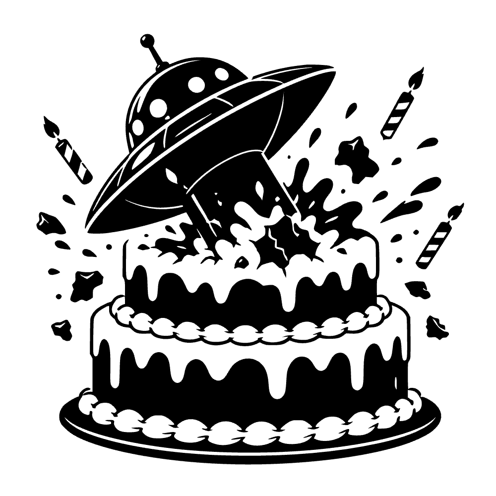Flying Saucer Crashing Into Cake SVG cut file preview