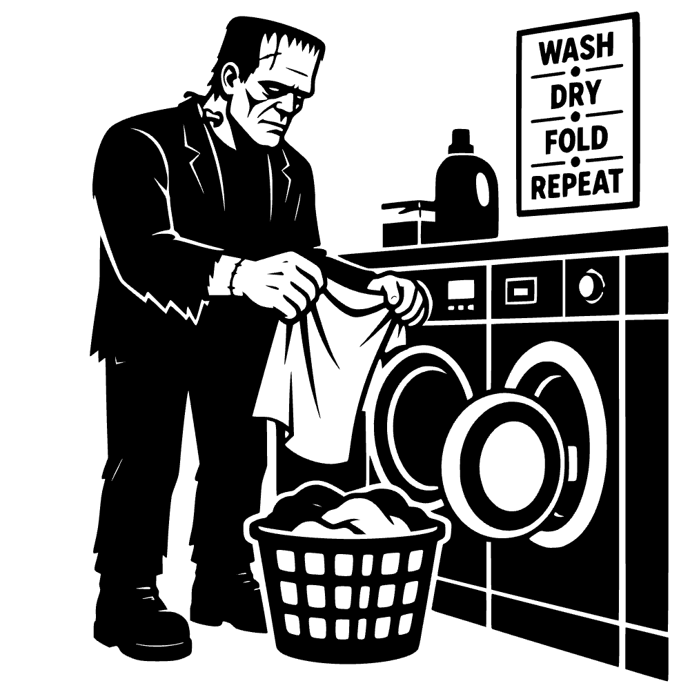 Monstruo de Frankenstein haciendo laundry — archivo SVG