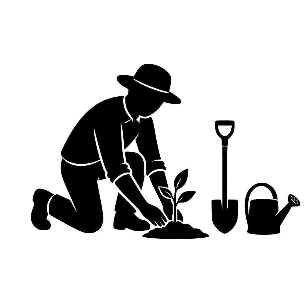 Jardinero arrodillado plantando — archivo SVG