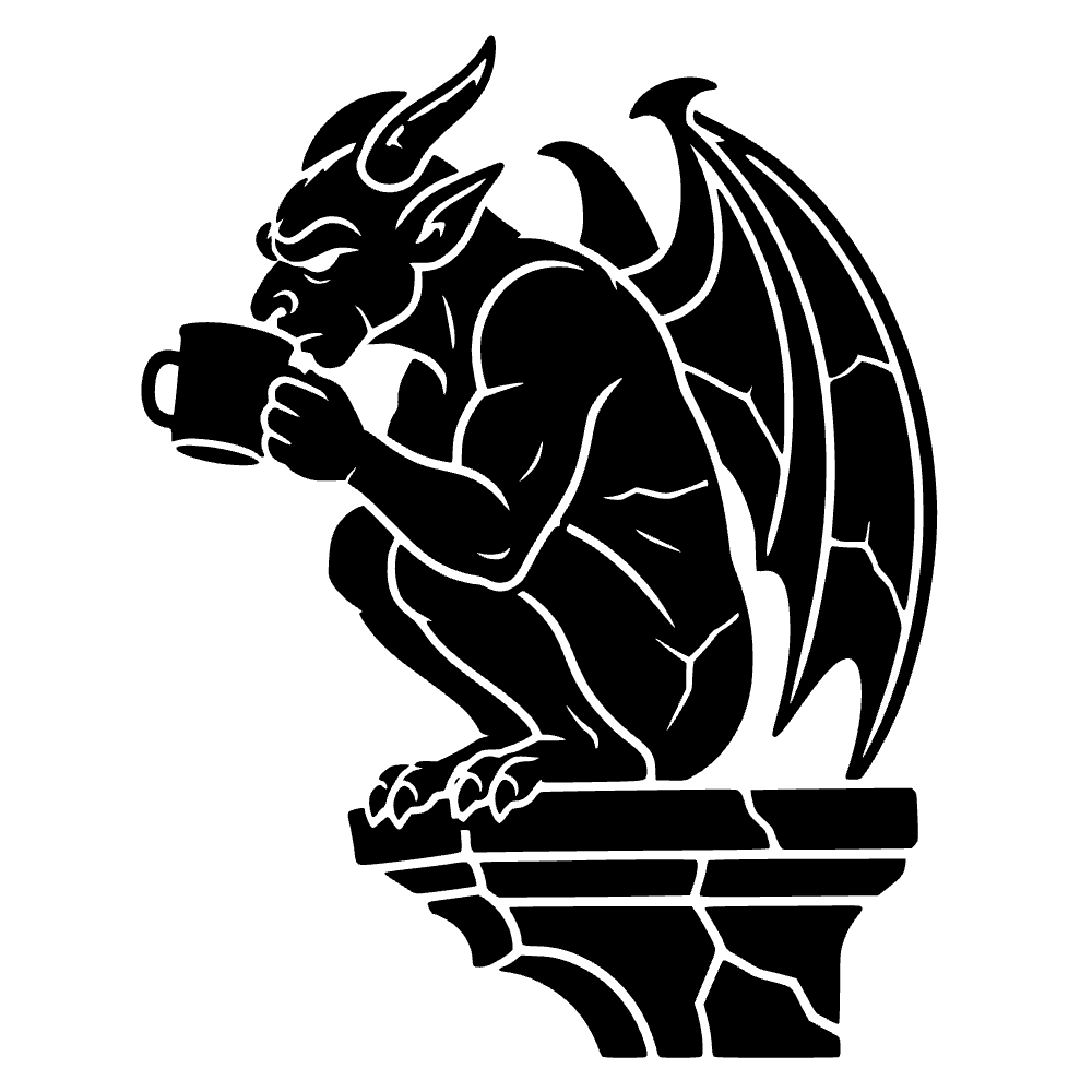 Gárgola sosteniendo una taza de café — archivo SVG