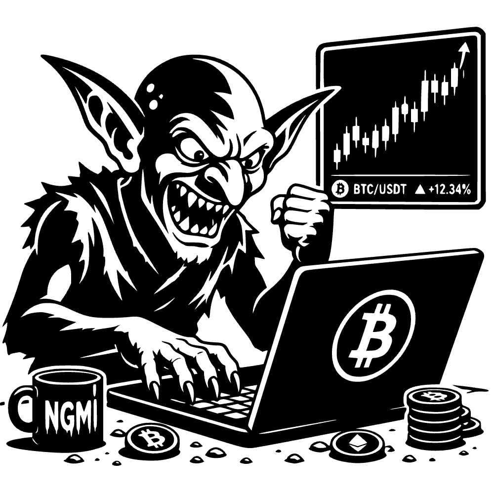 Duende comerciando criptomonedas — vista previa del archivo SVG