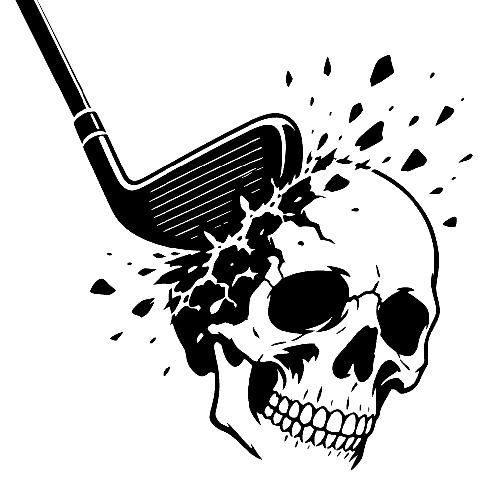 Palos de golf golpeando una calavera — archivo SVG