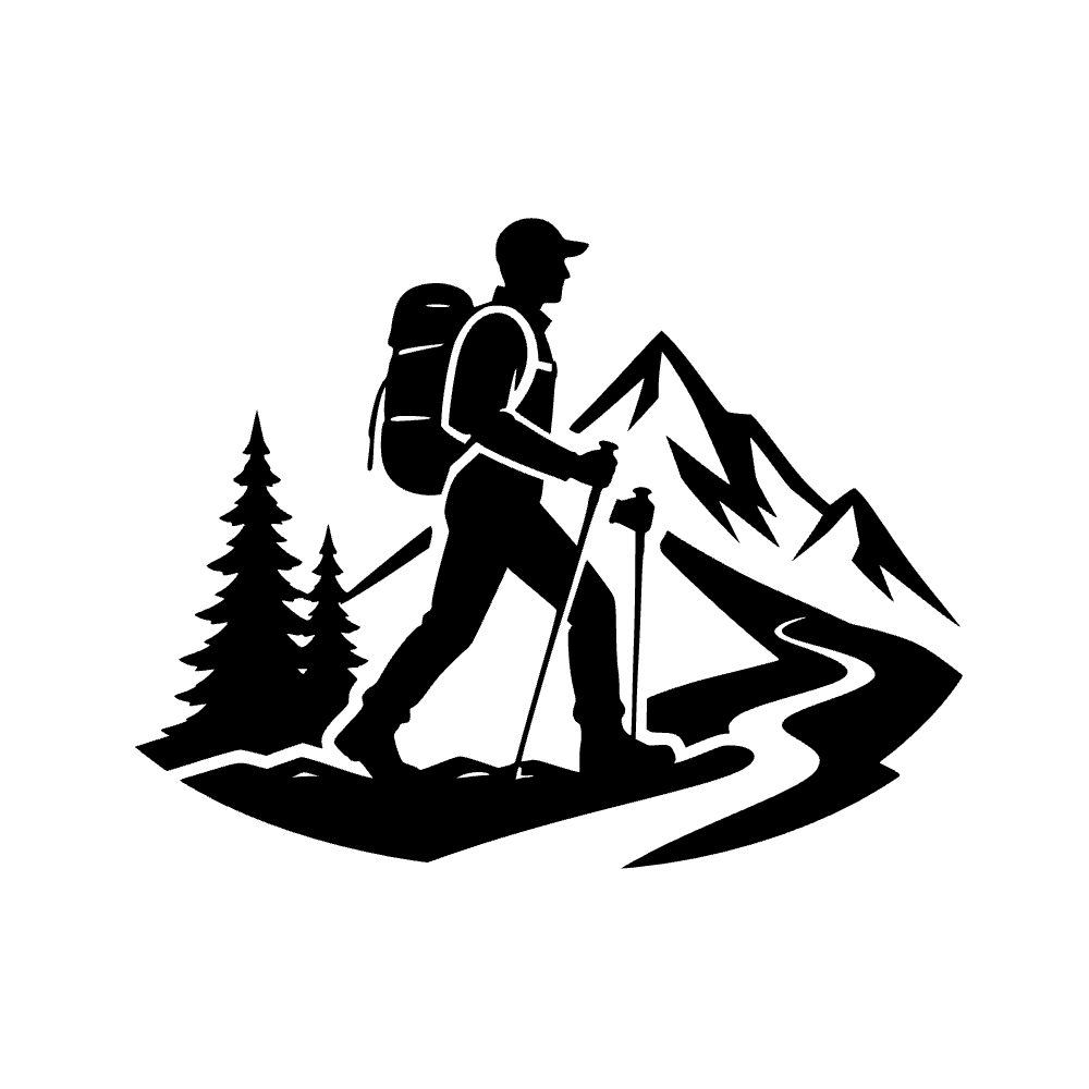 Senderista con mochila y bastones — archivo SVG