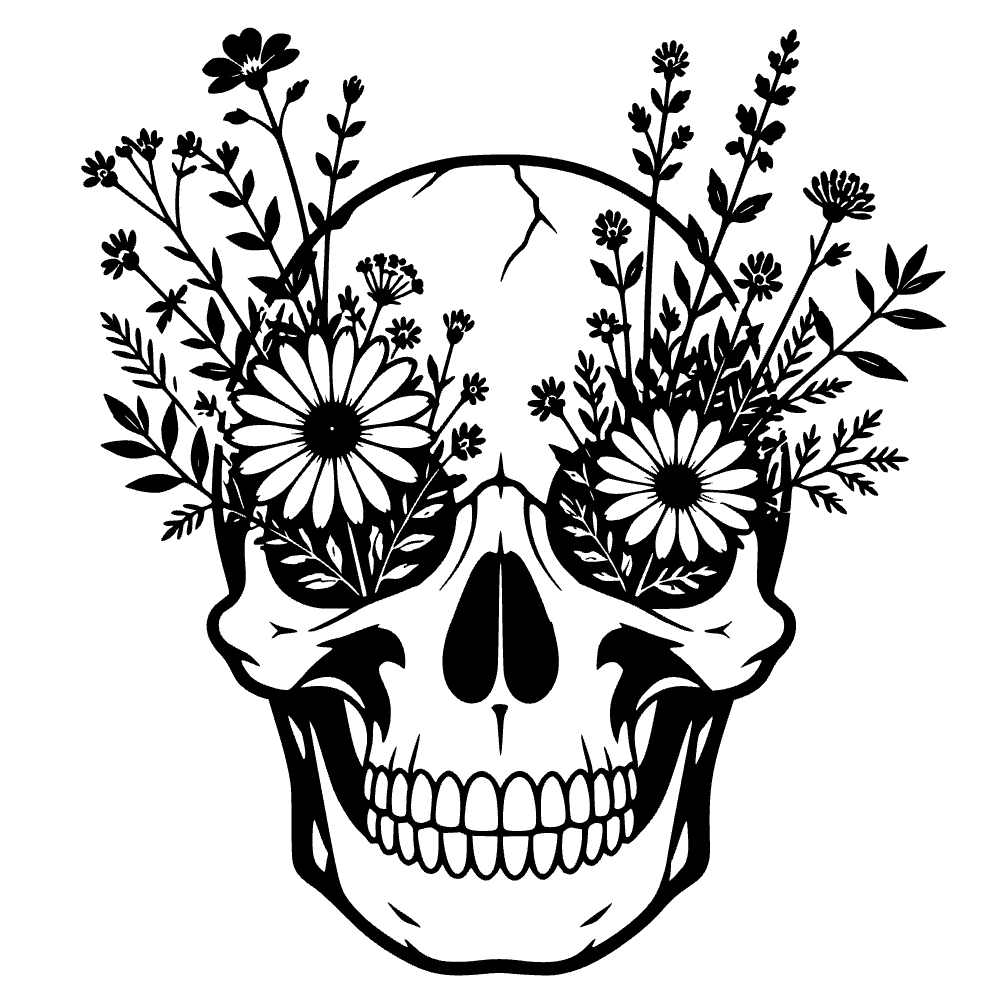 Human Skull Daisies Wildflowers Icon SVG cut file preview