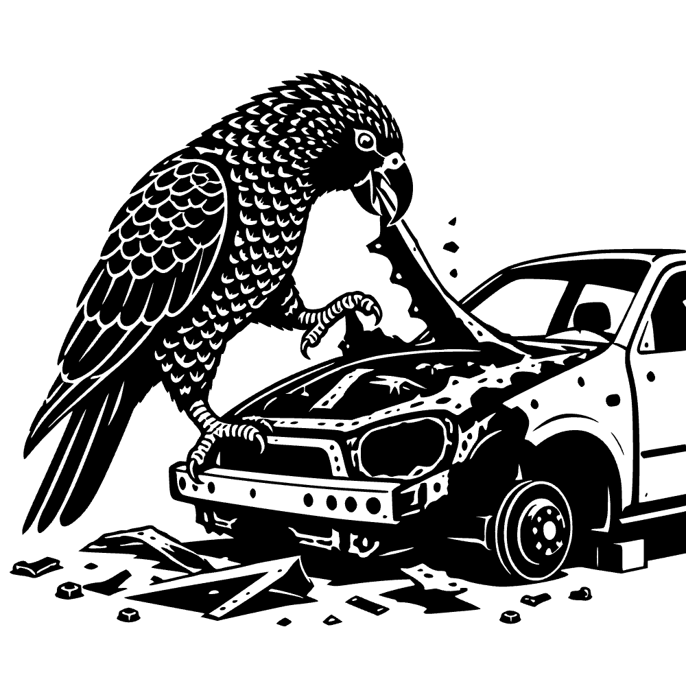 Pájaro kea desmantelando auto — archivo SVG
