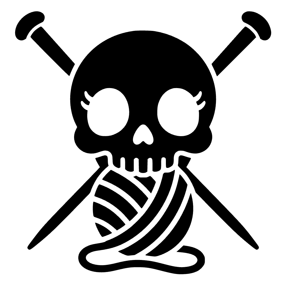 Agujas de tejer cruzadas con calavera — archivo SVG