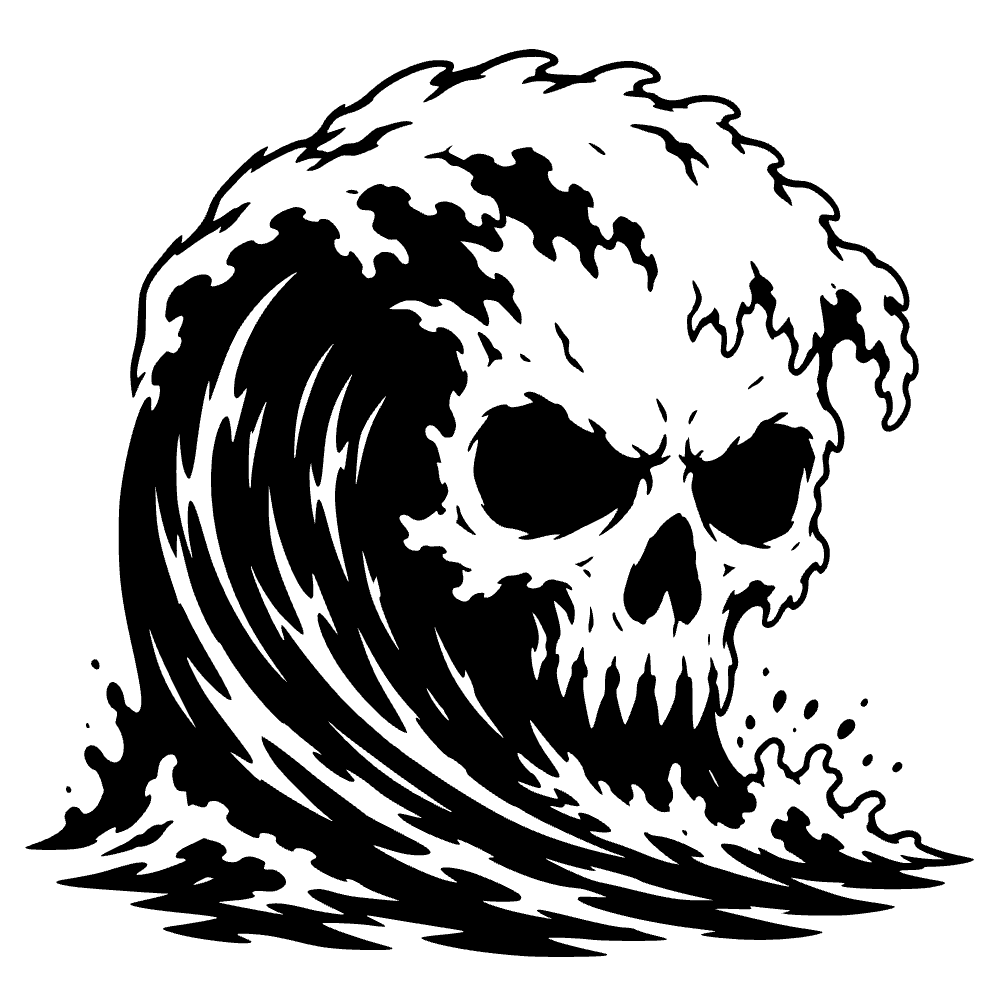 Large Ocean Wave Skull SVG cut file preview