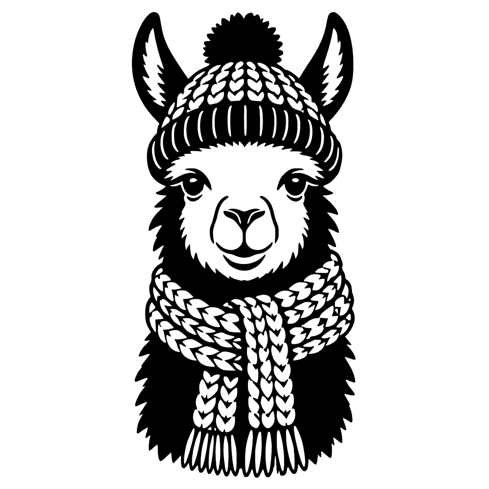 Llama Wearing Knitted Hat SVG cut file preview