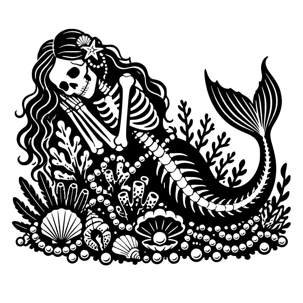 Esqueleto de sirena descansando — archivo SVG