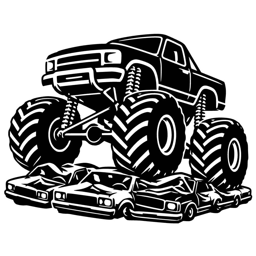 Camión monstruo aplastando coches — archivo SVG