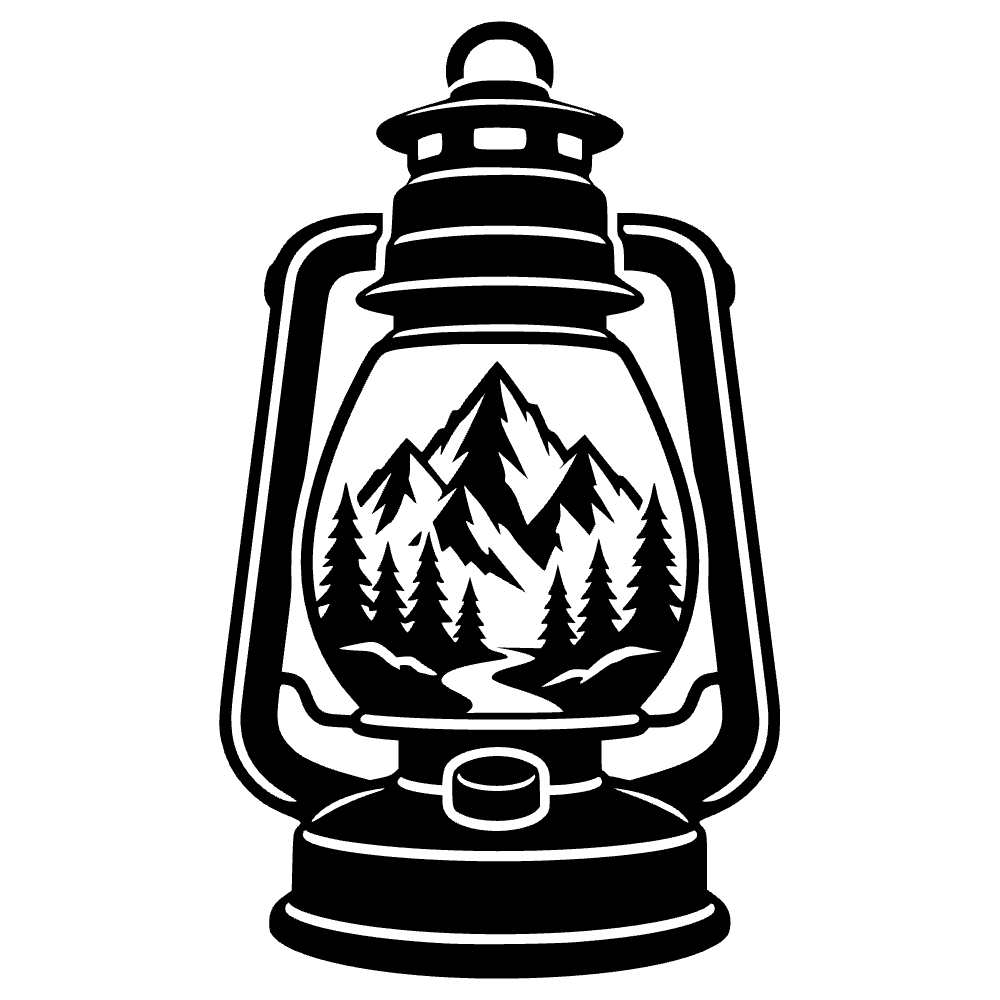 Escena de montaña dentro de una linterna — archivo SVG