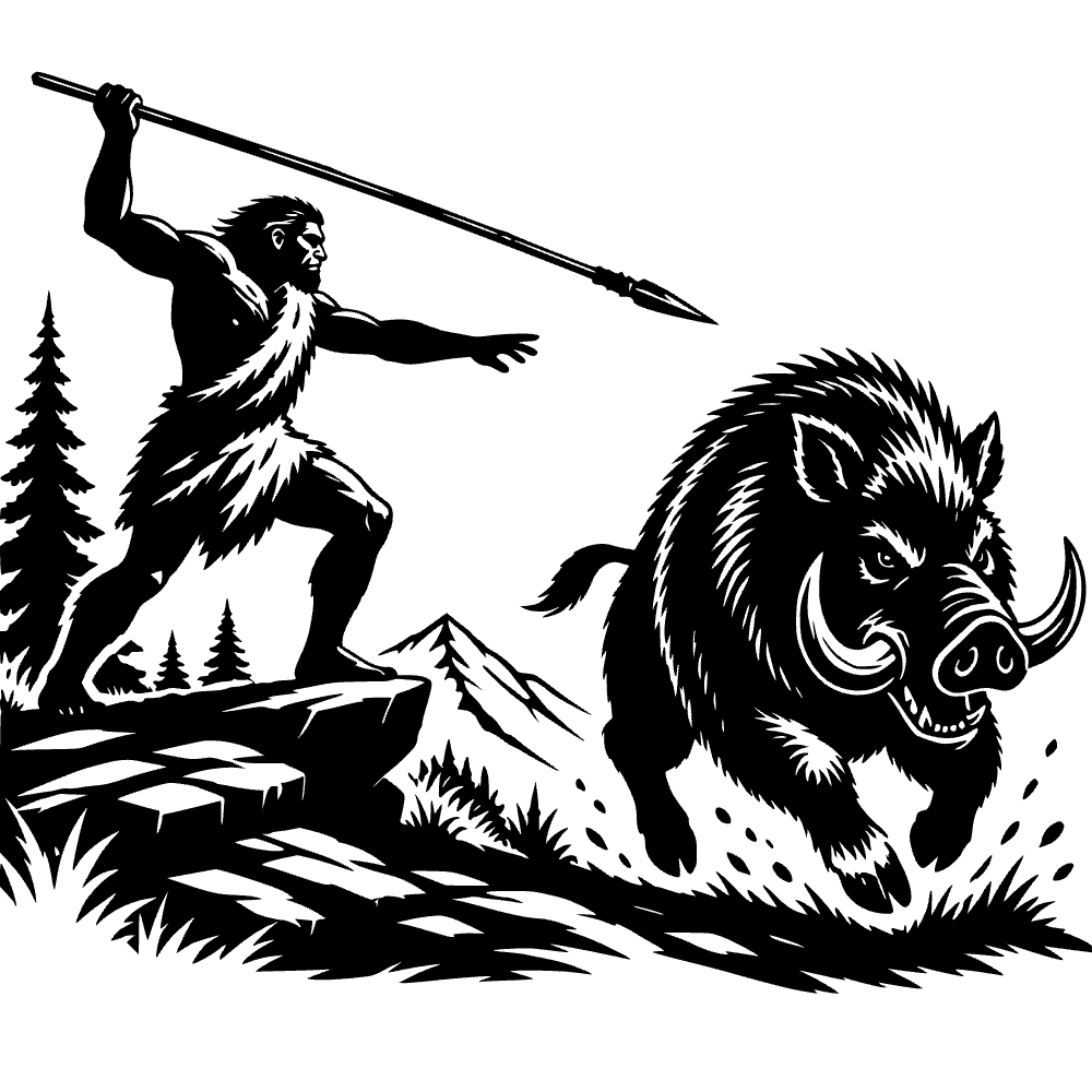 Neandertal lanzando una lanza — archivo SVG