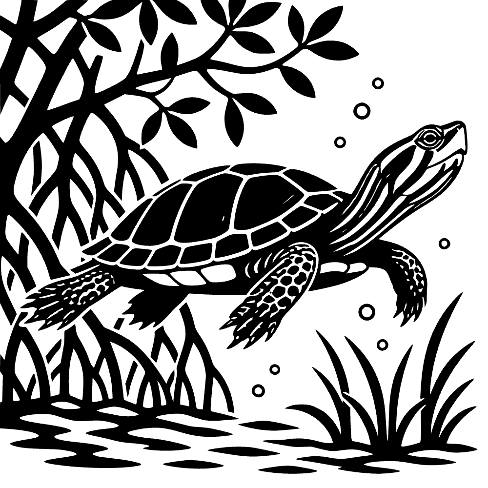 Tortuga de río del norte nadando — archivo SVG