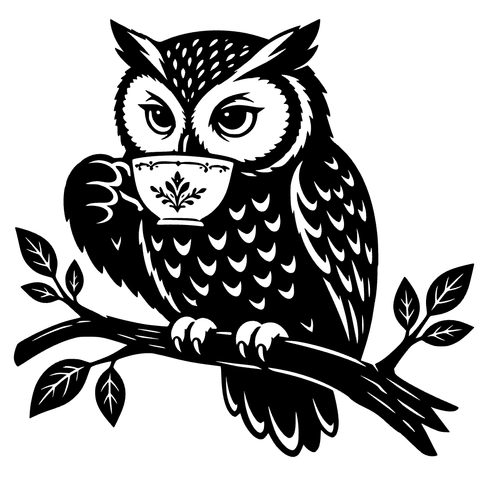 Owl Perched Branch Sipping SVG cut file preview