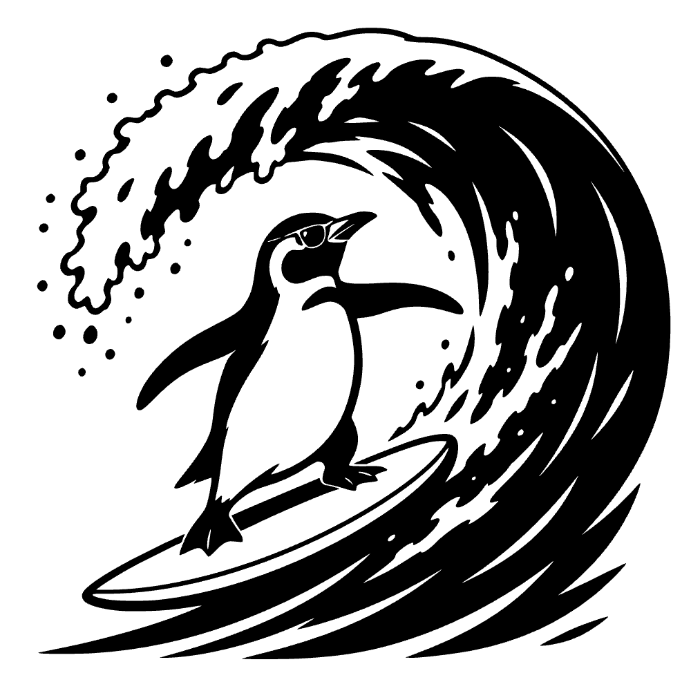 Penguin Catching Wave SVG cut file preview