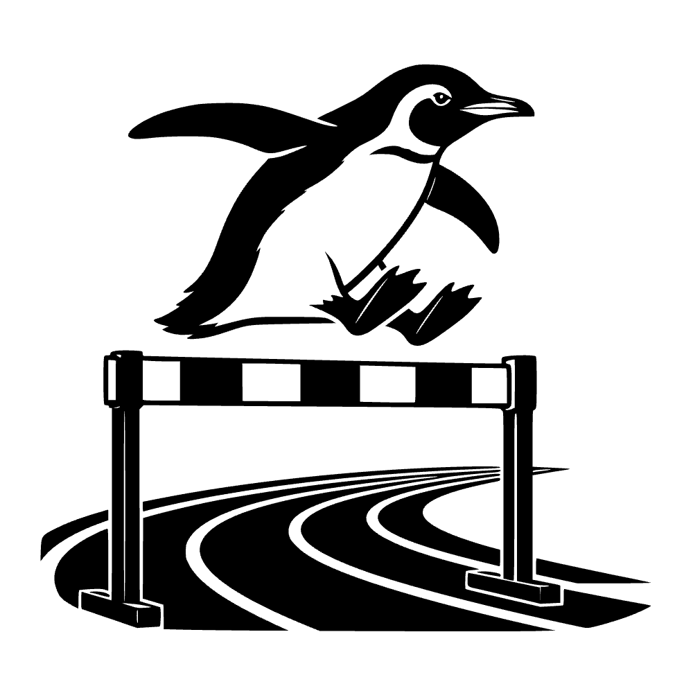 Pingüino saltando sobre valla — vista previa del archivo SVG