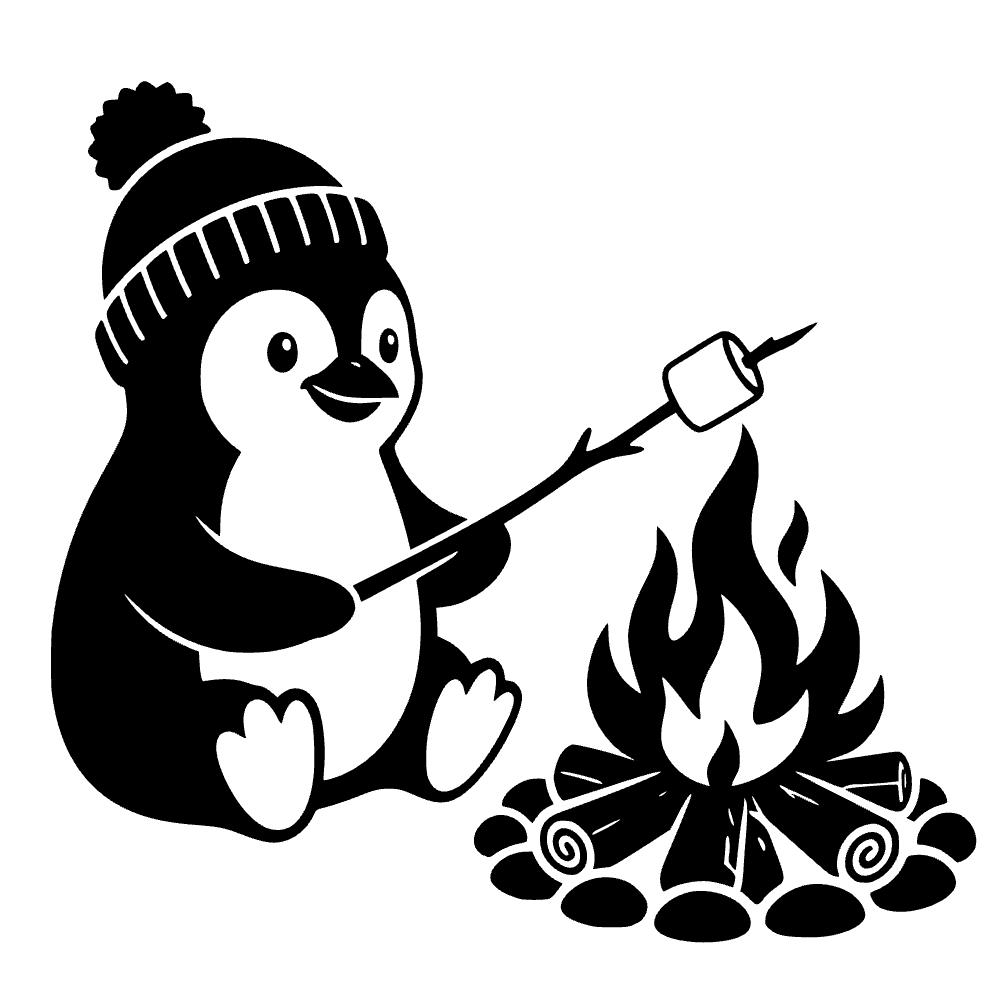 Penguin Roasting Marshmallow SVG SVG cut file preview