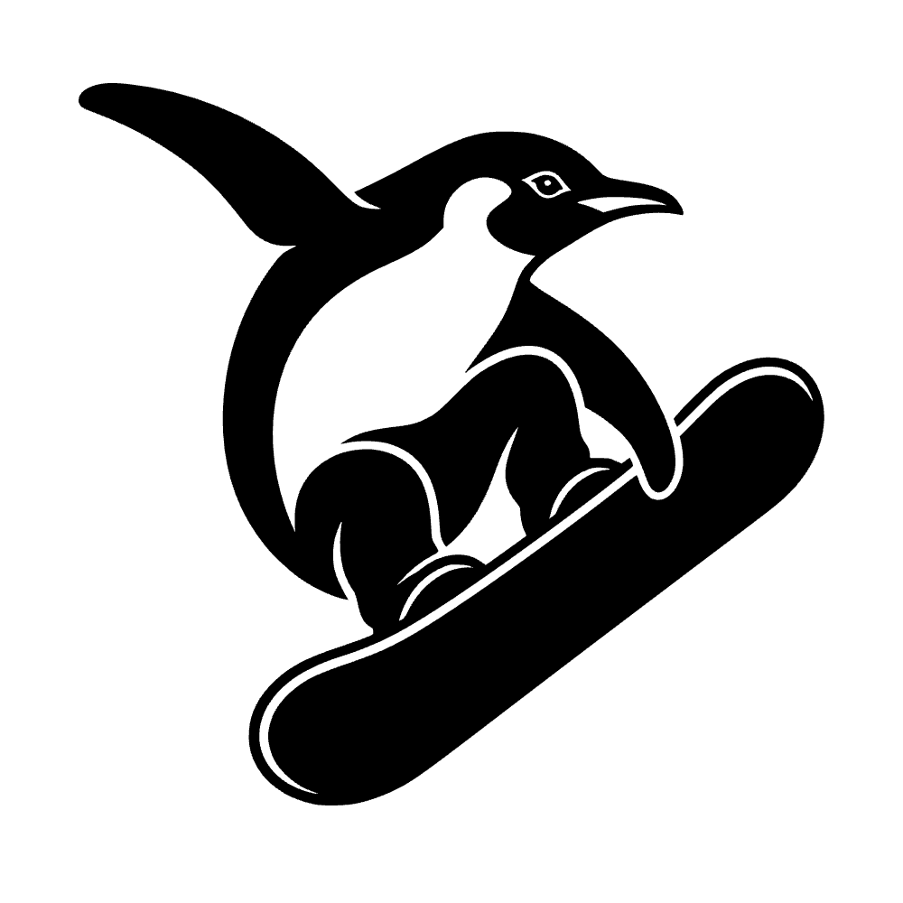 Icono de pingüino en snowboard — archivo SVG