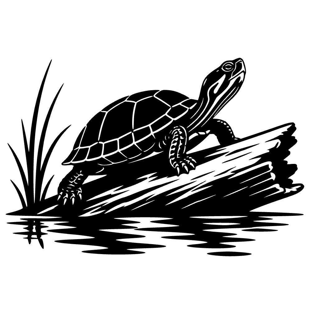 Tortuga de estanque descansando en un tronco — archivo SVG