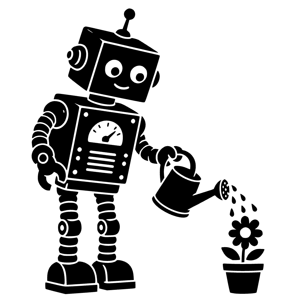 Retro Robot Watering Flower SVG SVG cut file preview