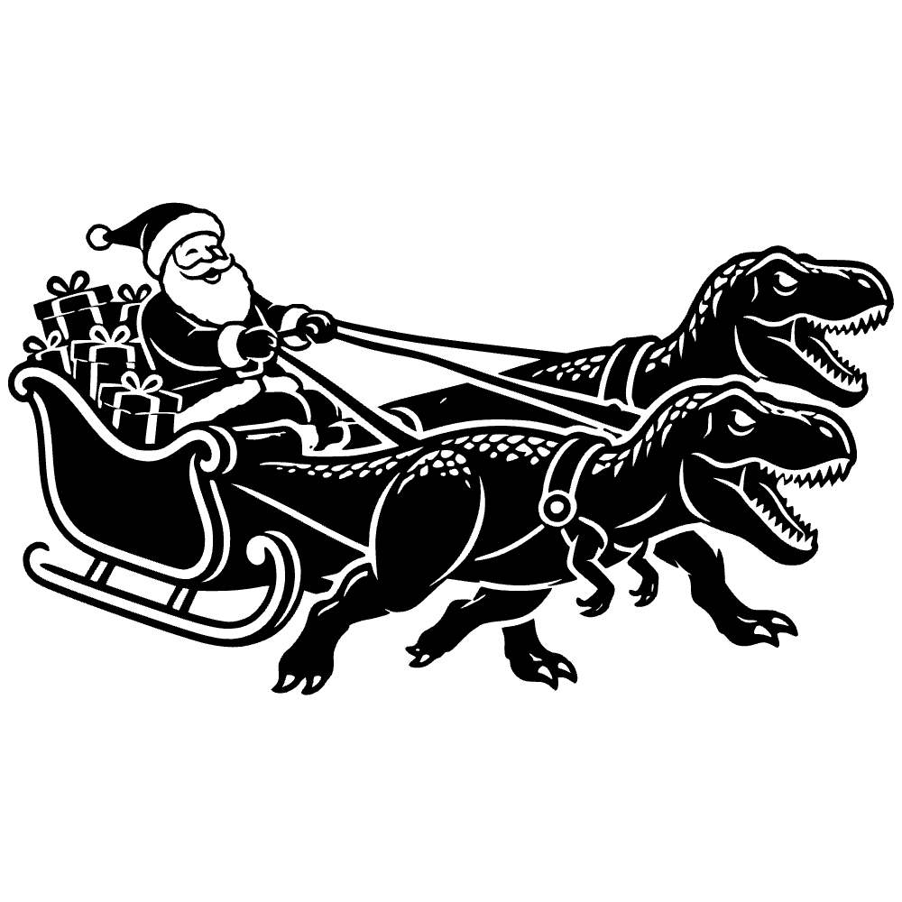 Trineo de Santa tirado por dinosaurios — archivo SVG